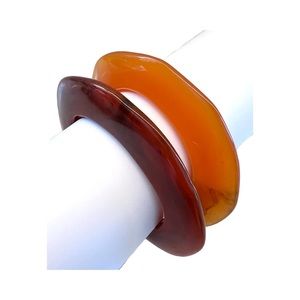 Vintage Lucite Bangle Bracelets in Amber and rootbeer, asymmetrical